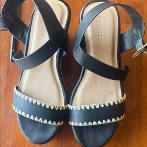 Torrid Black Sandals with Cream Stitching